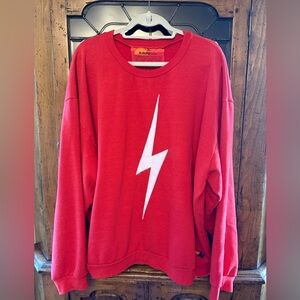 Aviator Nation Red Crewneck with White Lightning Bolt Size XL